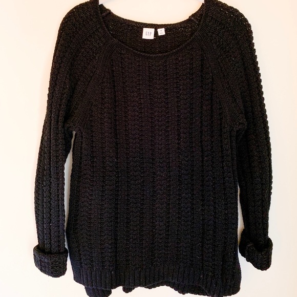 black cable knit sweater